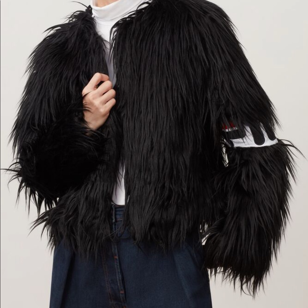 Fila Faux Fur Logo Band Hook Eye Closure Jacket